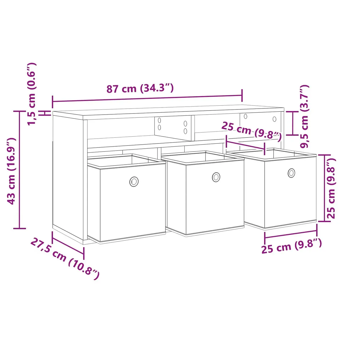 TV Stand Engineered Wood 87cm Black Oak Modern Lowboard Living Room Storage Cabinet