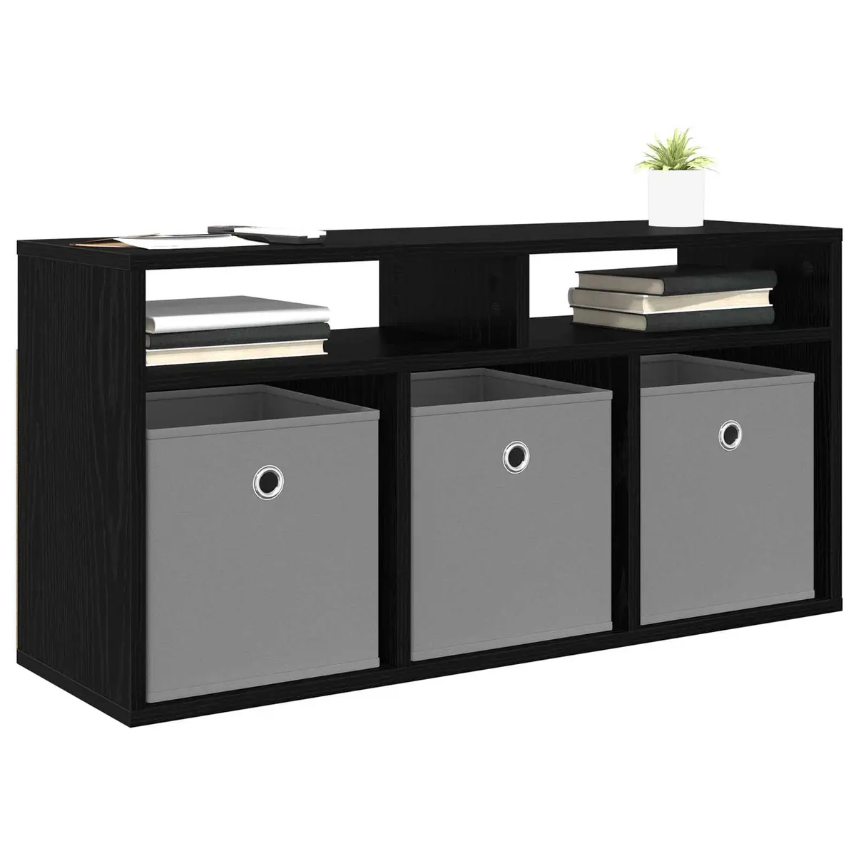 TV Stand Engineered Wood 87cm Black Oak Modern Lowboard Living Room Storage Cabinet