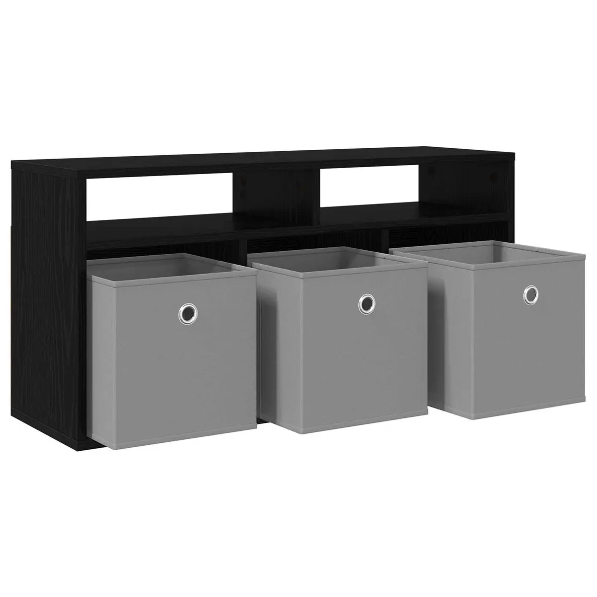 TV Stand Engineered Wood 87cm Black Oak Modern Lowboard Living Room Storage Cabinet