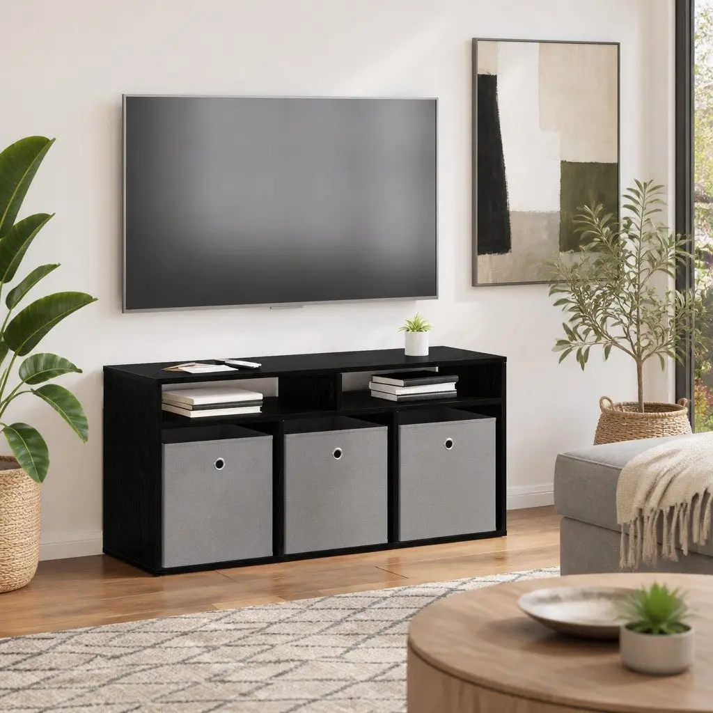TV Lowboard Engineered Wood 102x32x48.5cm Black Oak