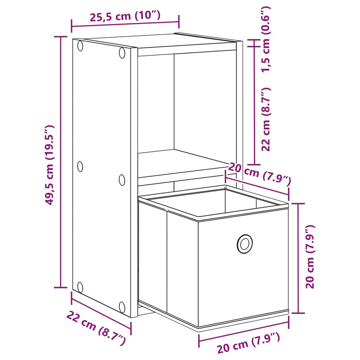 Bedside Table with Drawer Black Modern Bedroom Nightstand Storage 25.5 x 22 x