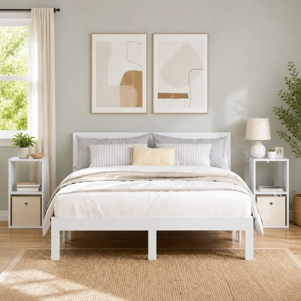 White Bedside Table Set with Drawers