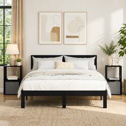 Modern Black Bedside Table with Drawer - 30.5 x 27 x 59.5 cm