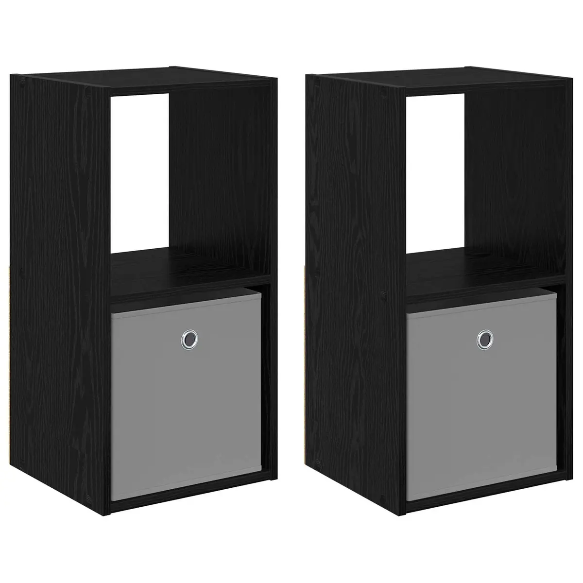 Bedside Table 2 Pieces Black Engineered Wood Bedroom Furniture Storage Drawers