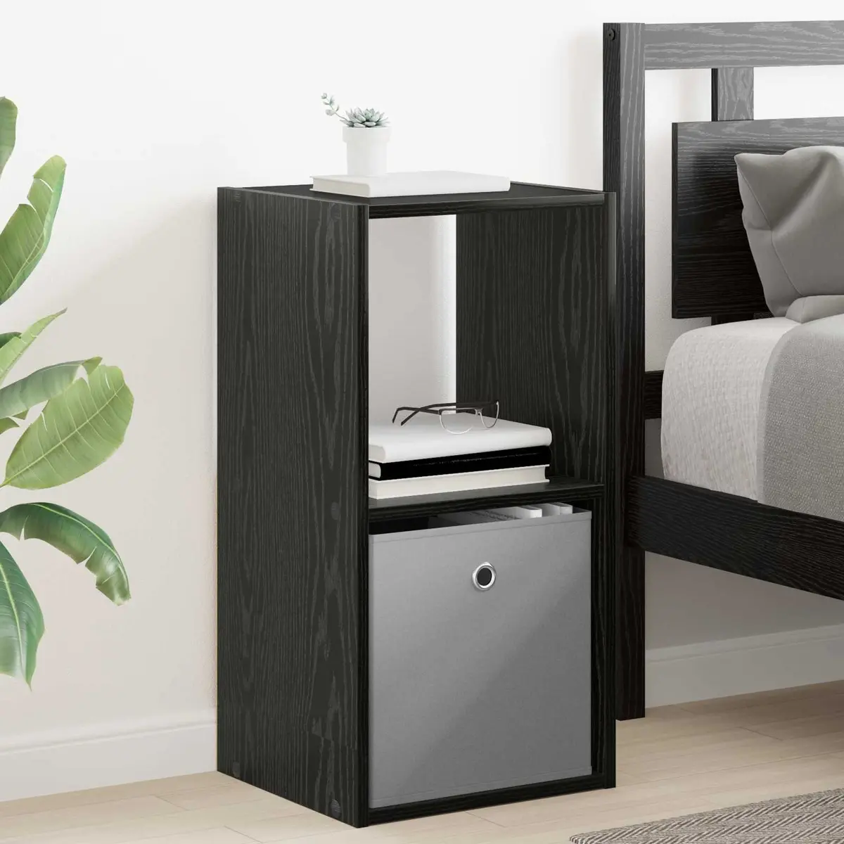 Bedside Table 2 Pieces Black Engineered Wood Bedroom Furniture Storage Drawers