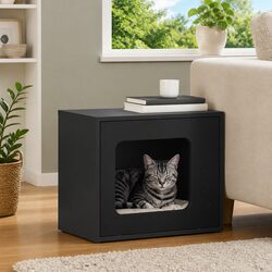 Premium Black Engineered Wood Cat House for Indoor Use