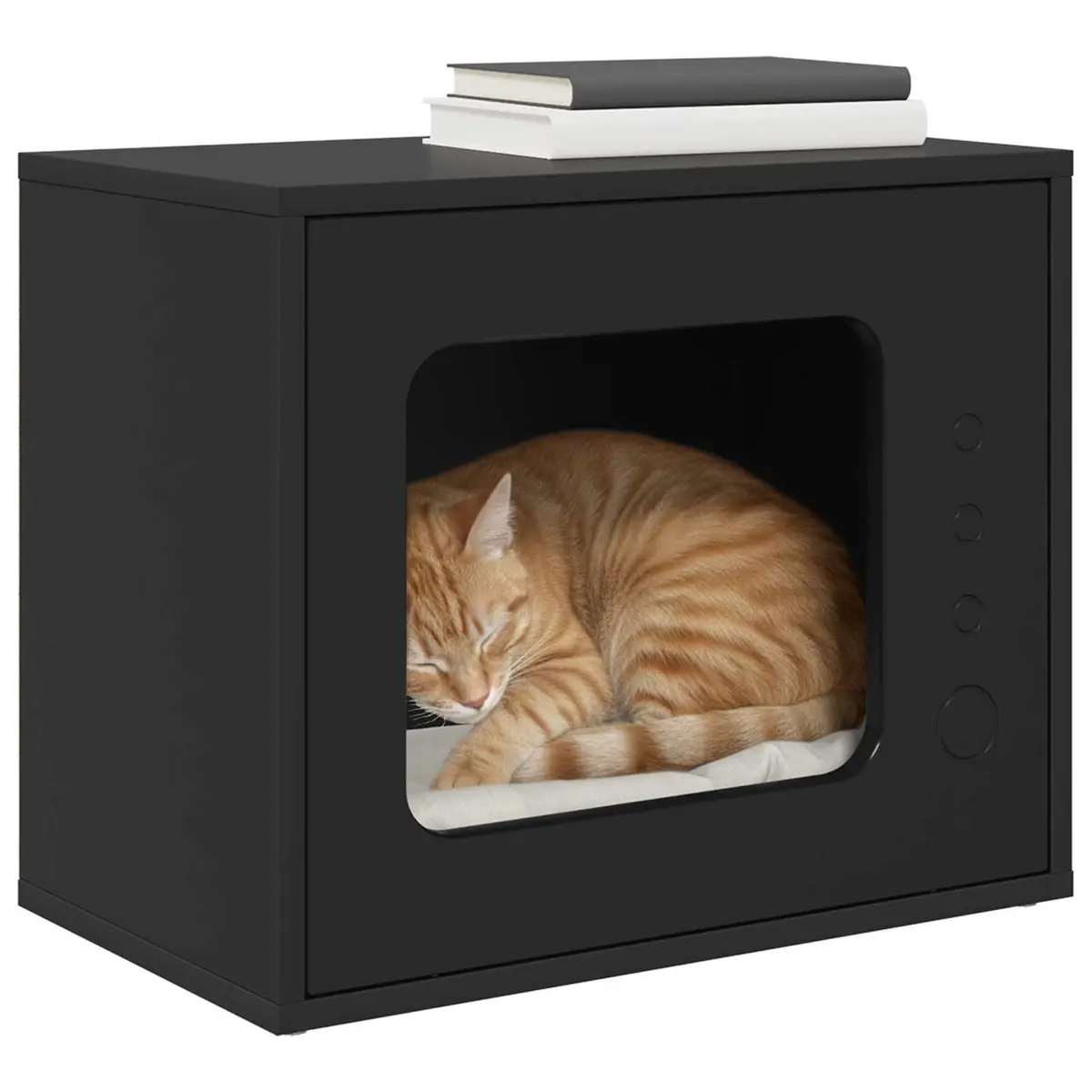 Black Engineered Wood Cat House for Indoor Use