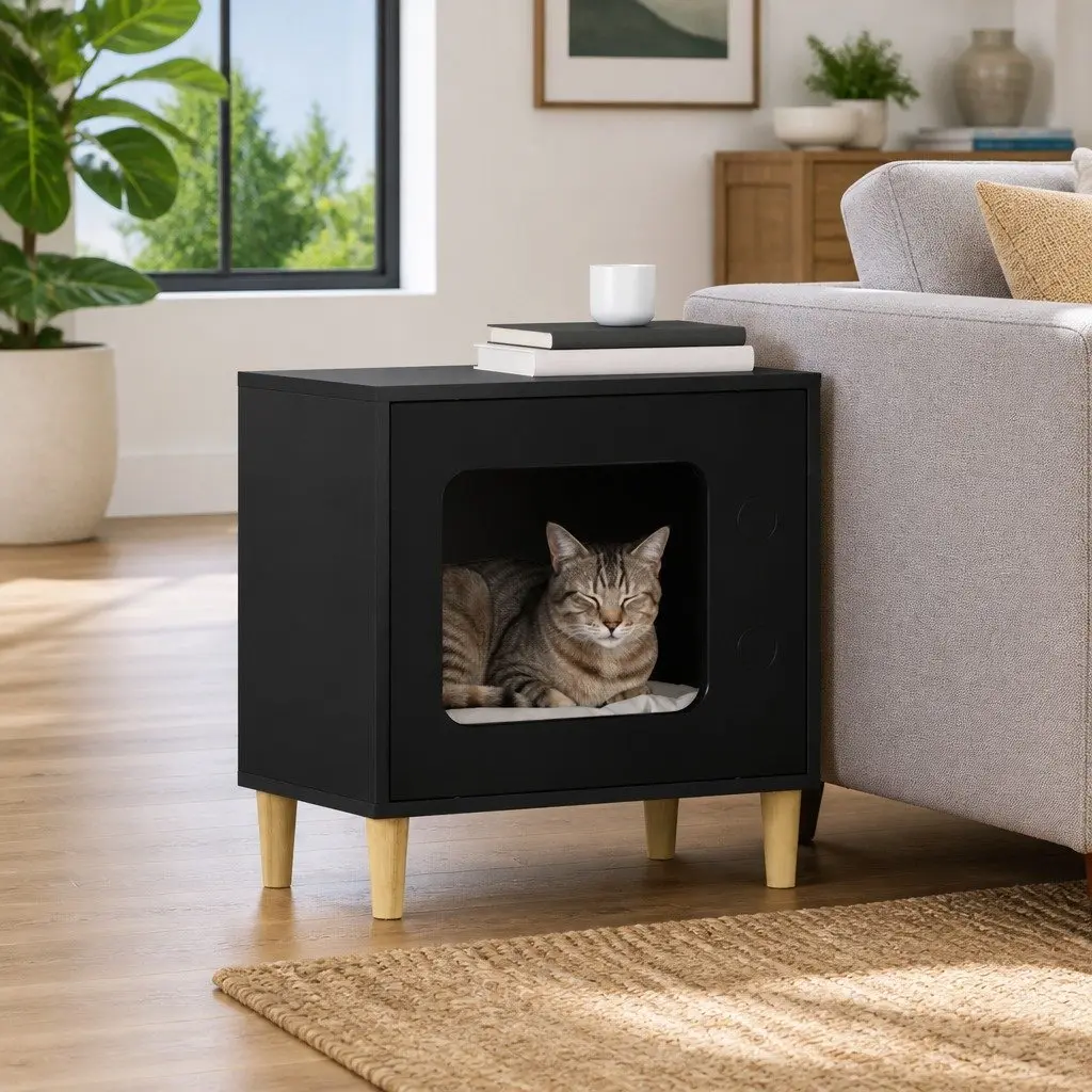 Black Cat House with Durable Engineered Wood