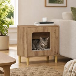 Durable Brown Engineered Wood Cat House with Modern Design