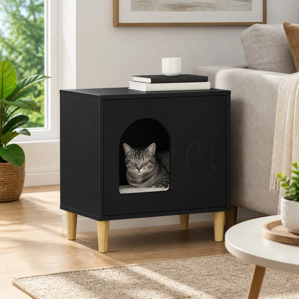 Cat House Engineered Wood 51 x 30 x 52 cm Black