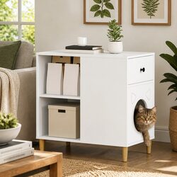 Stylish White Cat House with Engineered Wood Design