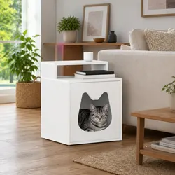 Premium White Engineered Wood Cat House for Indoor Use