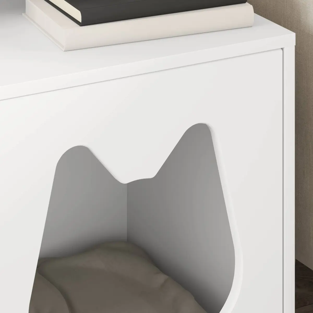 White Engineered Wood Cat House for Indoor Use