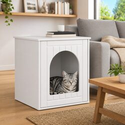 Stylish White Engineered Wood Cat House for Indoor Spaces
