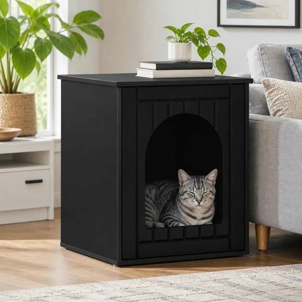 Cat House Engineered Wood 53 x 52 x 62 cm Black