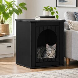 Stylish Black Cat House for Indoor Use with Engineered Wood