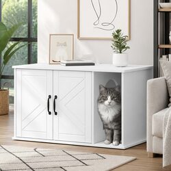 Cat House Modern Design White Engineered Wood Indoor Pet Furniture Retreat