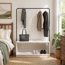 Clothes Rack with Storage White Black Modern Bedroom Garment Organizer