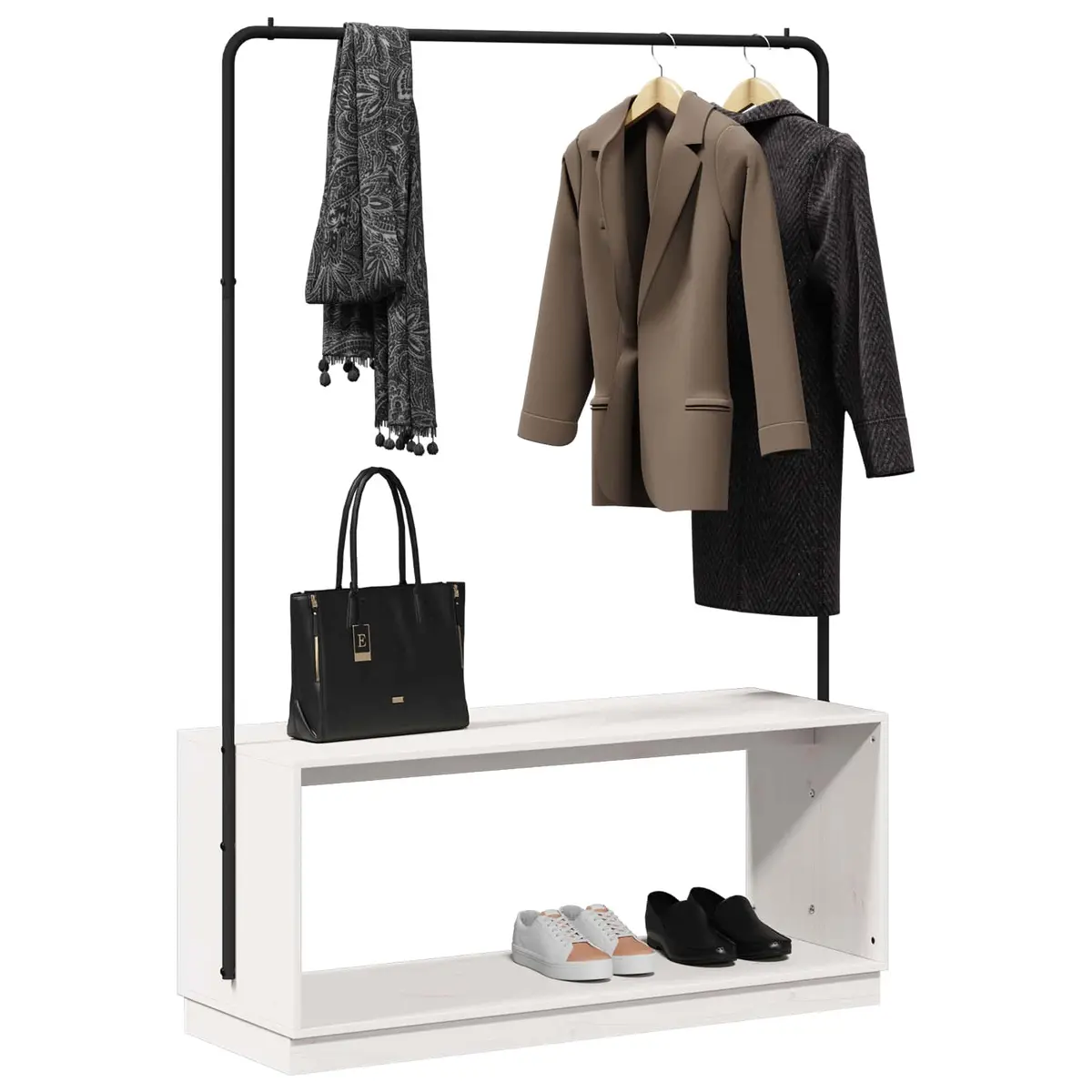 White and Black Clothes Rack for Bedroom Storage