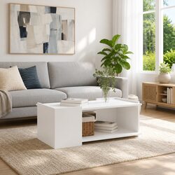 Modern White Coffee Table with Storage 90 x 50 x 33 cm