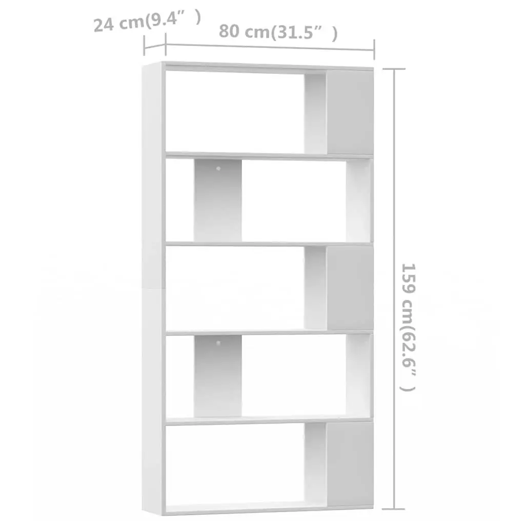 White Engineered Wood 5-Shelf Book Cabinet