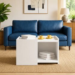 Modern White Coffee Table with Storage 50.5 x 50 x 33 cm