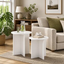 Engineered Wood Side Table Set 2 Piece Nesting Design