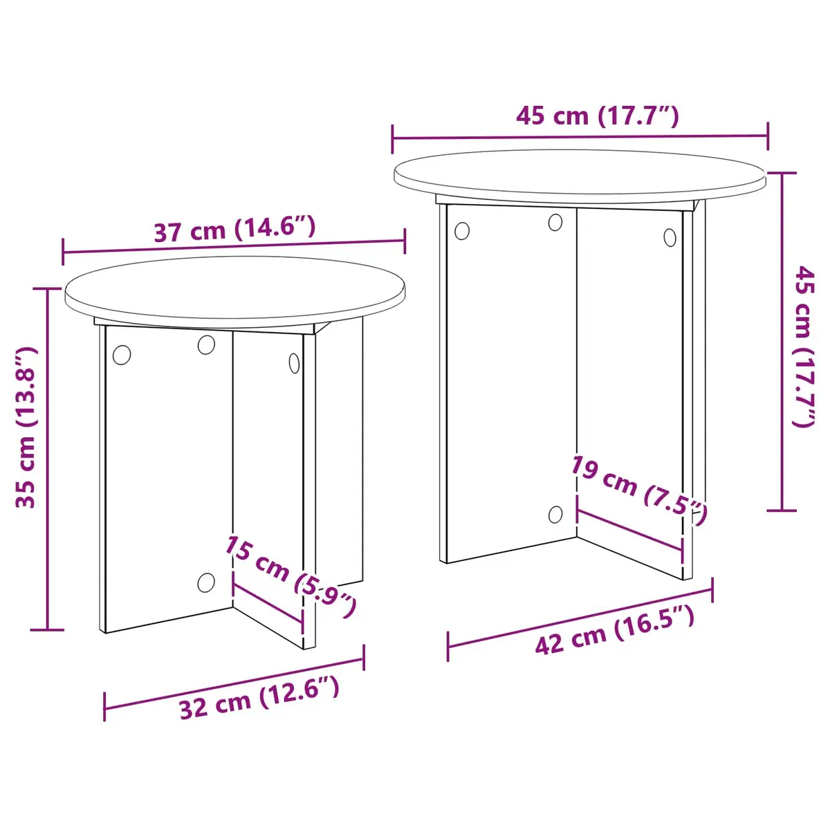 Side Table Set 2 Piece Engineered Wood Nesting Tables Living Room Bedroom Accent