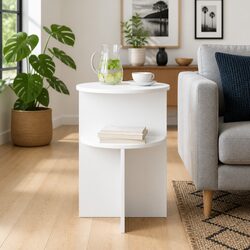 Modern Round White Side Table with Storage