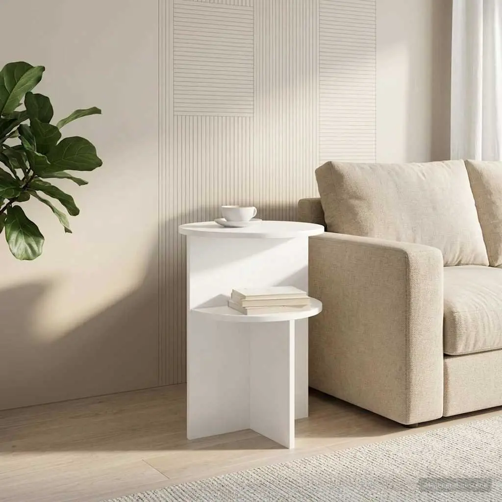 Side Table Engineered Wood Round White 39.5 cm