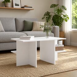 Stylish White Coffee Table with Open Shelves for Storage