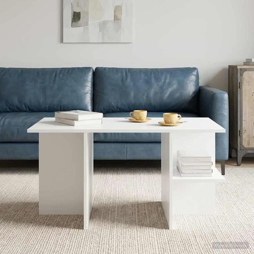 Coffee Table Engineered Wood 87 x 50 x 45 cm White