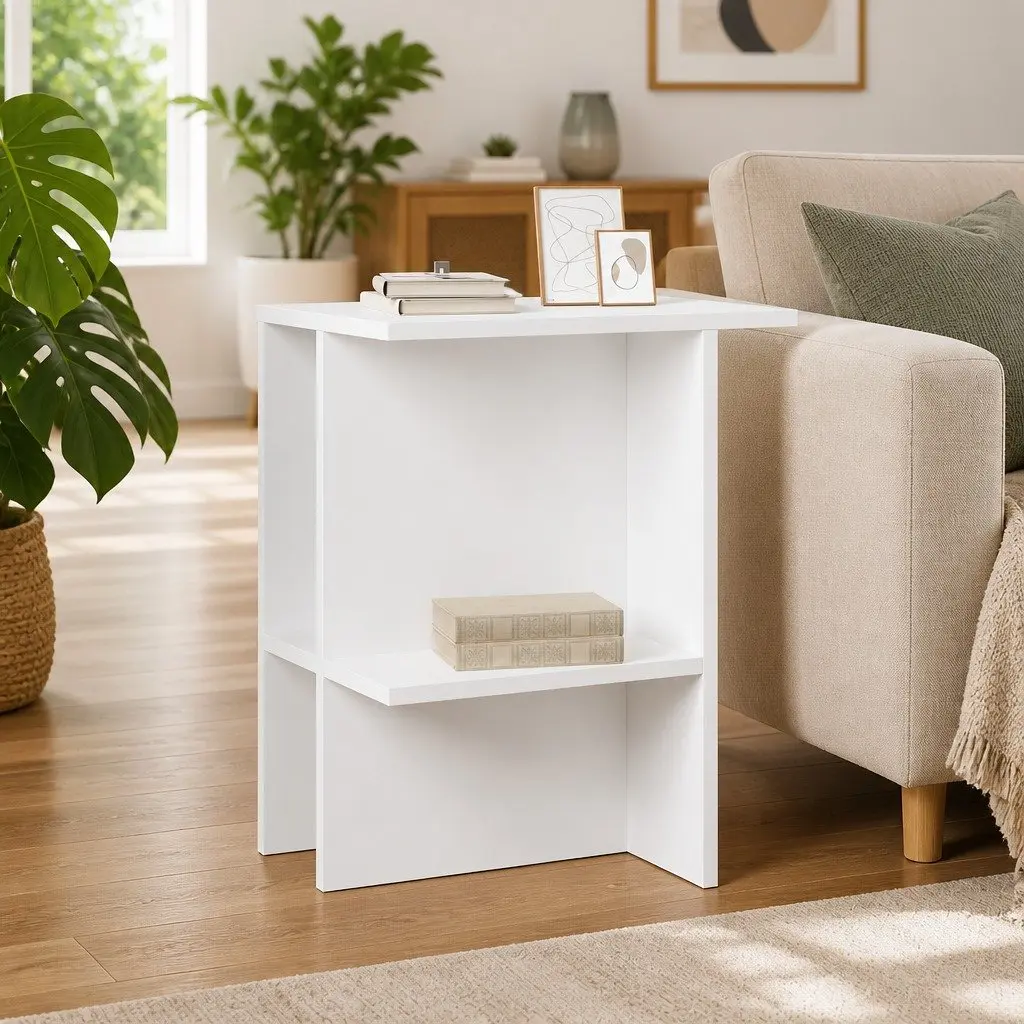 White Coffee Table with Storage Shelves