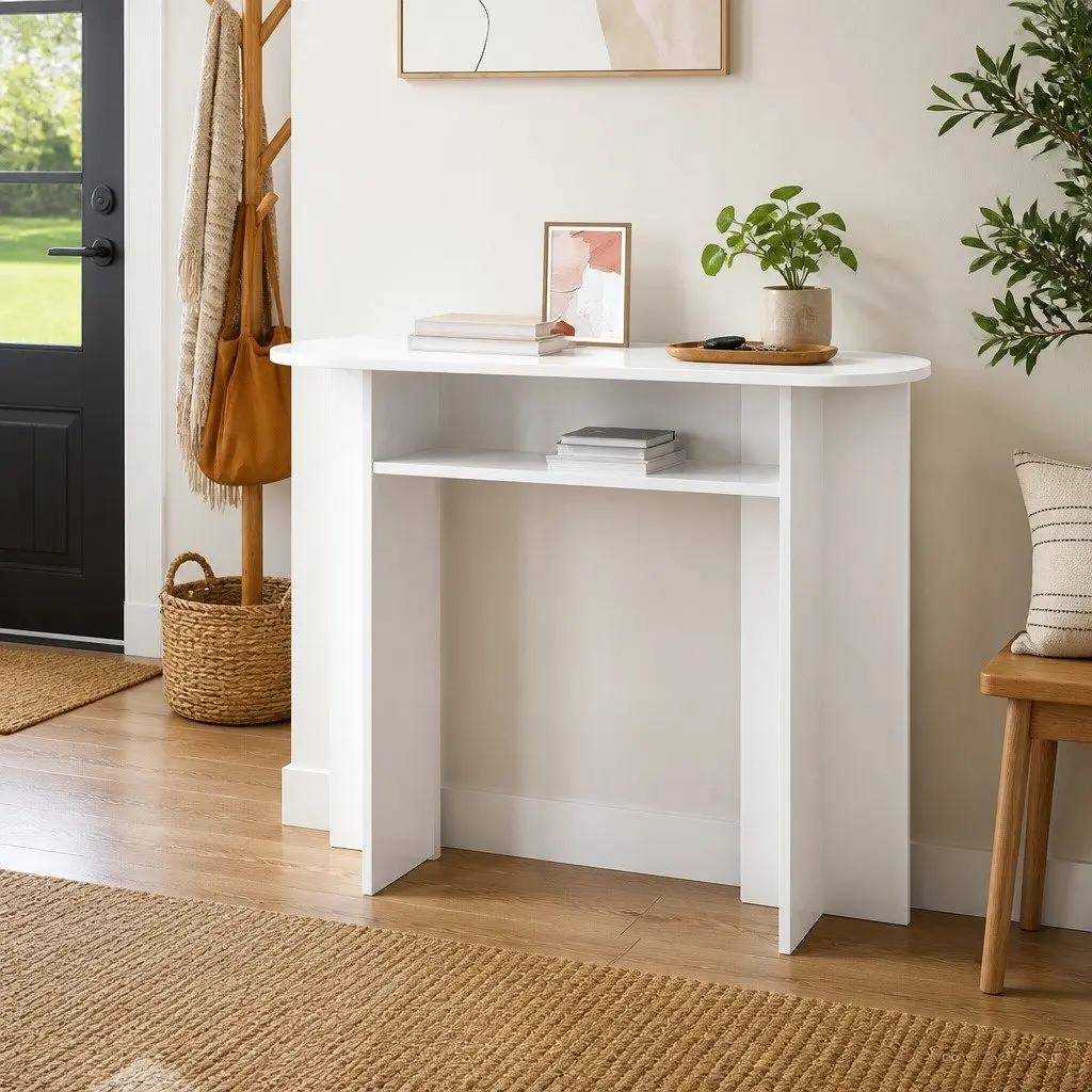 Console Table White Modern Accent Hallway Entryway Display Engineered Wood 100cm