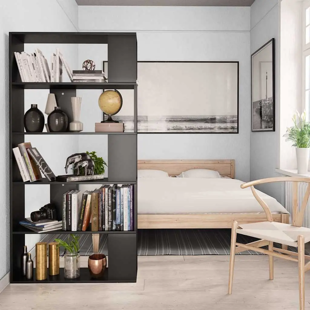 Black Book Cabinet Room Divider with 5 Compartments