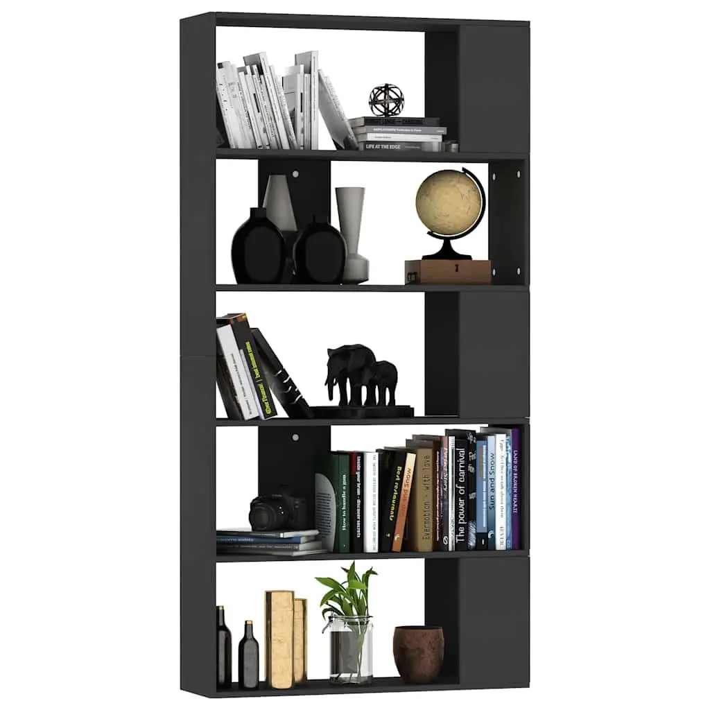 Black Book Cabinet Room Divider with 5 Compartments