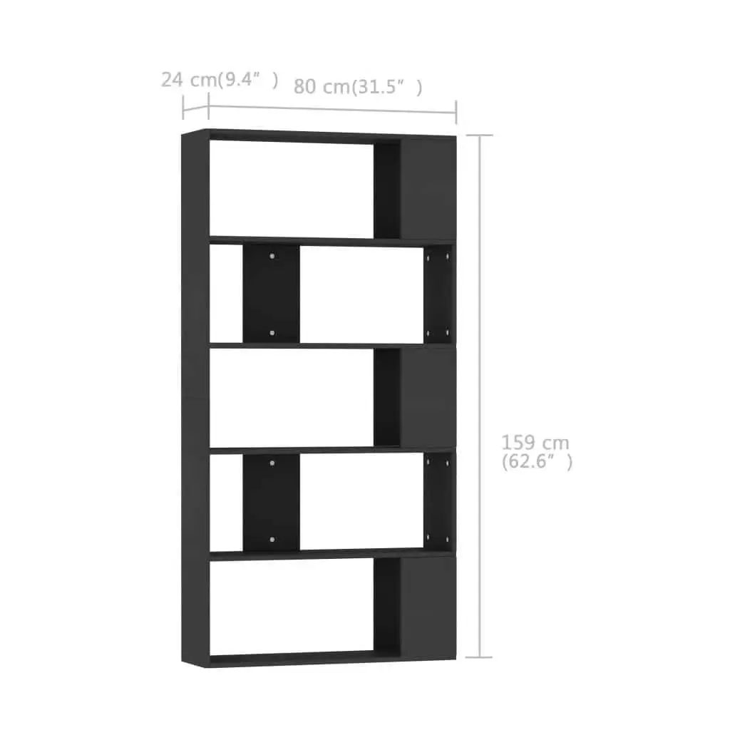 Black Book Cabinet Room Divider with 5 Compartments