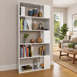 5-Shelf White Gloss Book Cabinet for Storage and Division