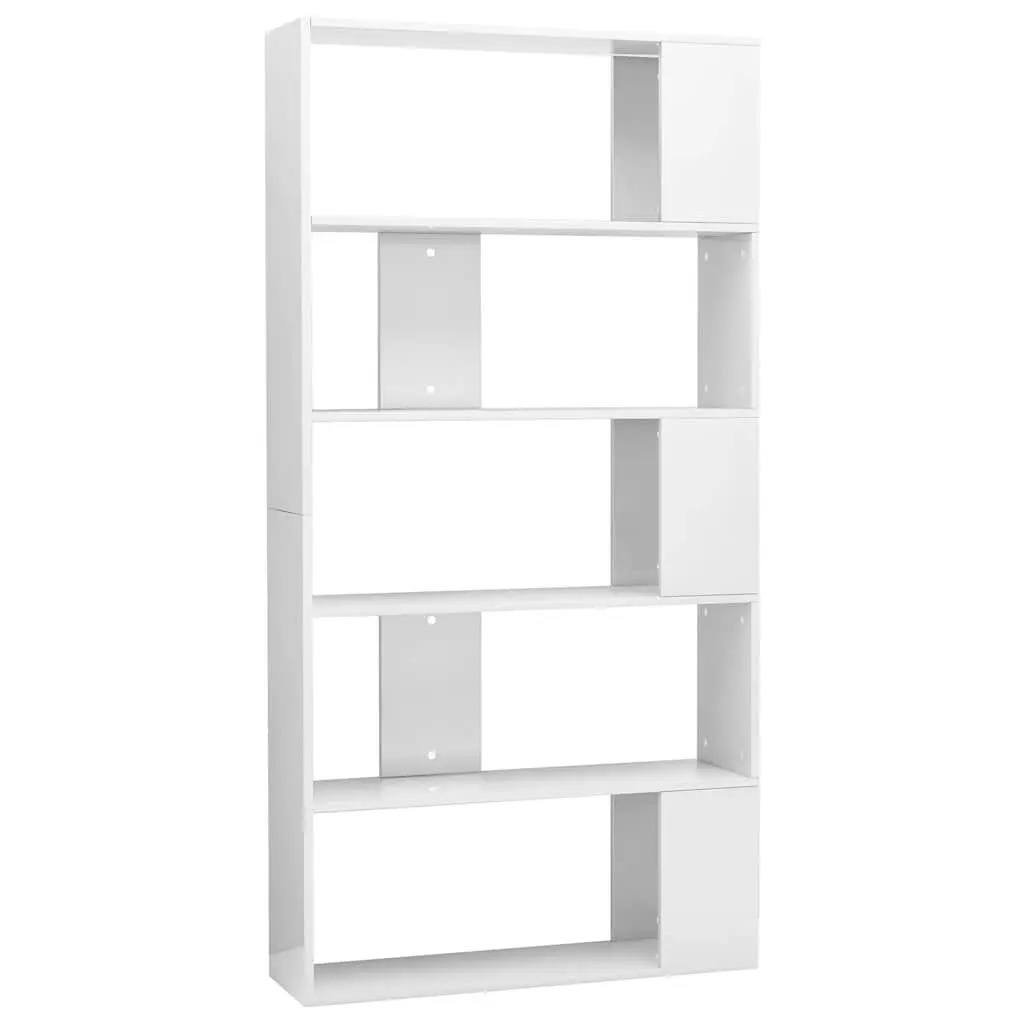 5-Shelf White Gloss Book Cabinet for Storage and Division