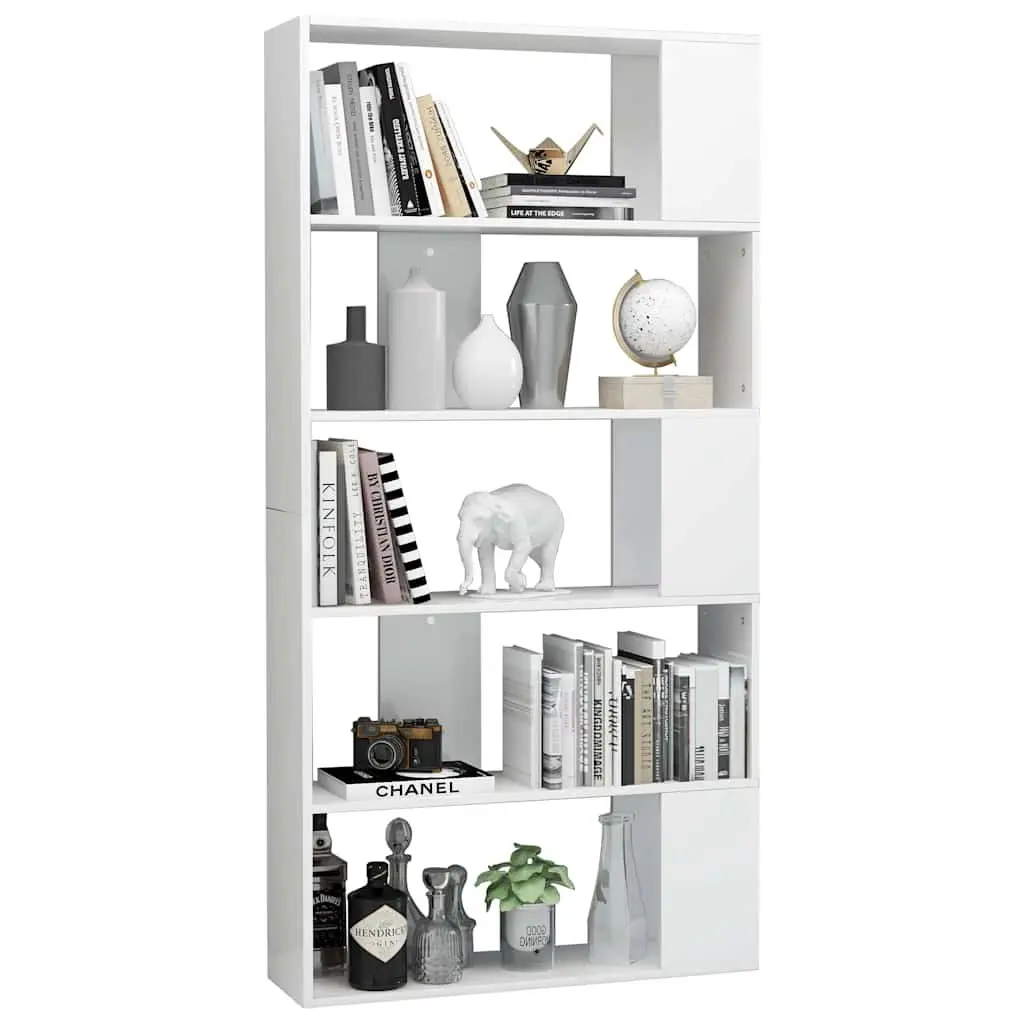 5-Shelf White Gloss Book Cabinet for Storage and Division