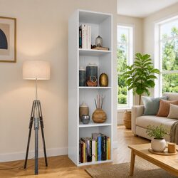 Sturdy White Book Cabinet with 4 Shelves for Storage