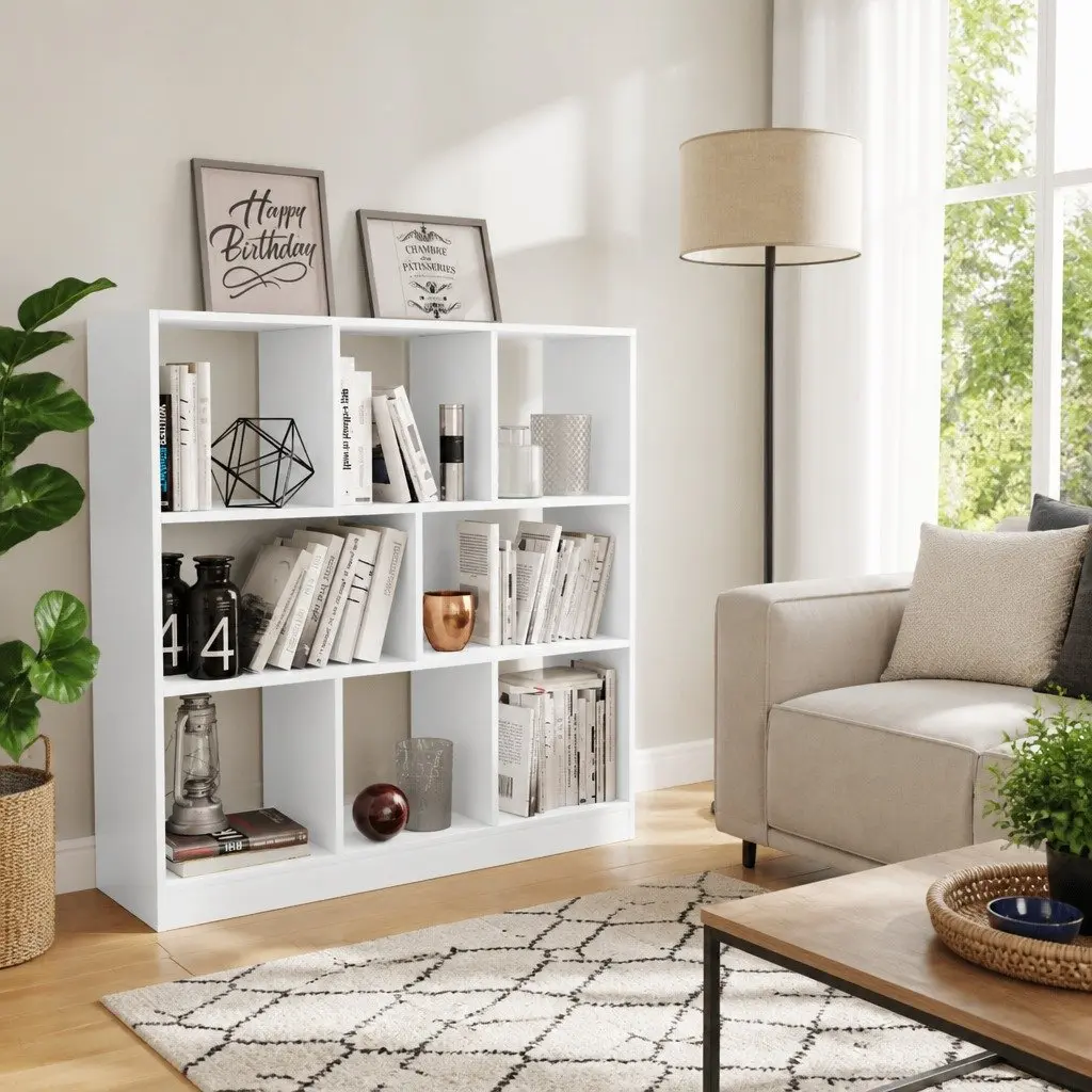 White Book Cabinet with 8 Compartments