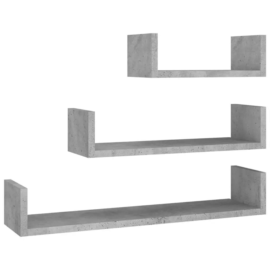 Grey Engineered Wood U-Shaped Wall Display Shelves