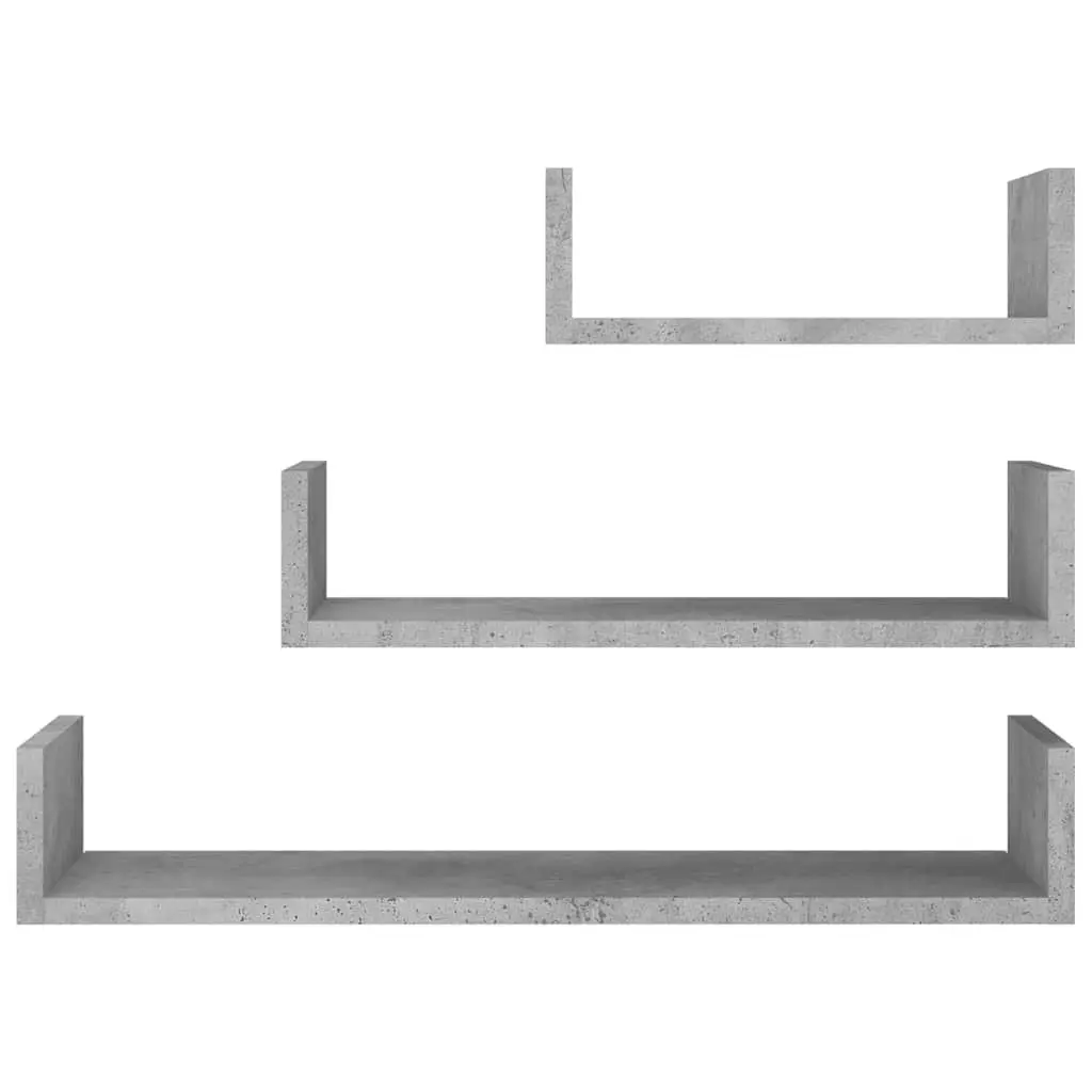 Grey Engineered Wood U-Shaped Wall Display Shelves