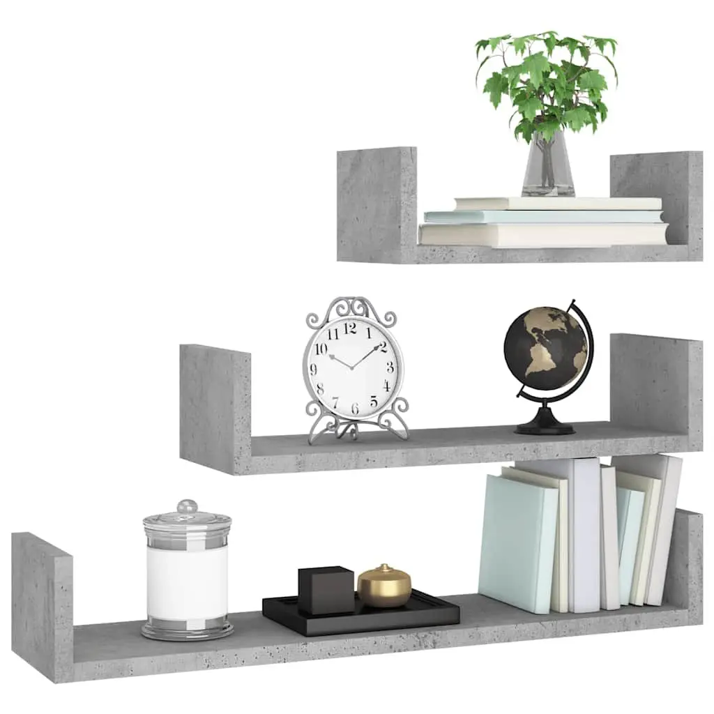 Grey Engineered Wood U-Shaped Wall Display Shelves