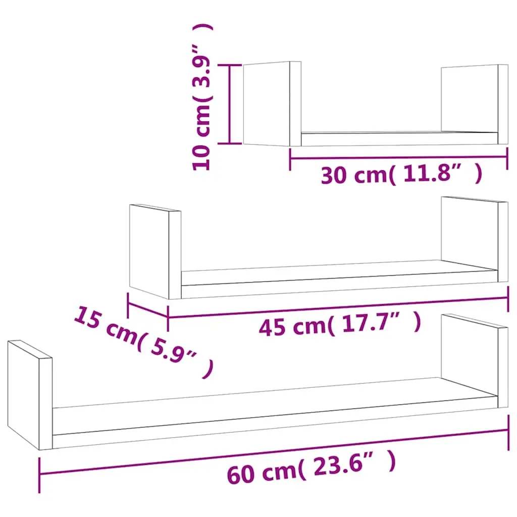 Grey Engineered Wood U-Shaped Wall Display Shelves