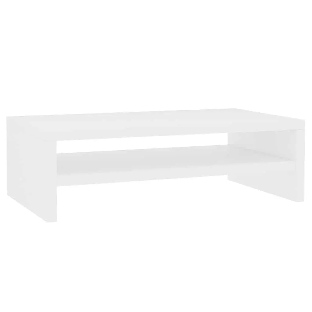 White Engineered Wood Monitor Stand with Storage Shelf