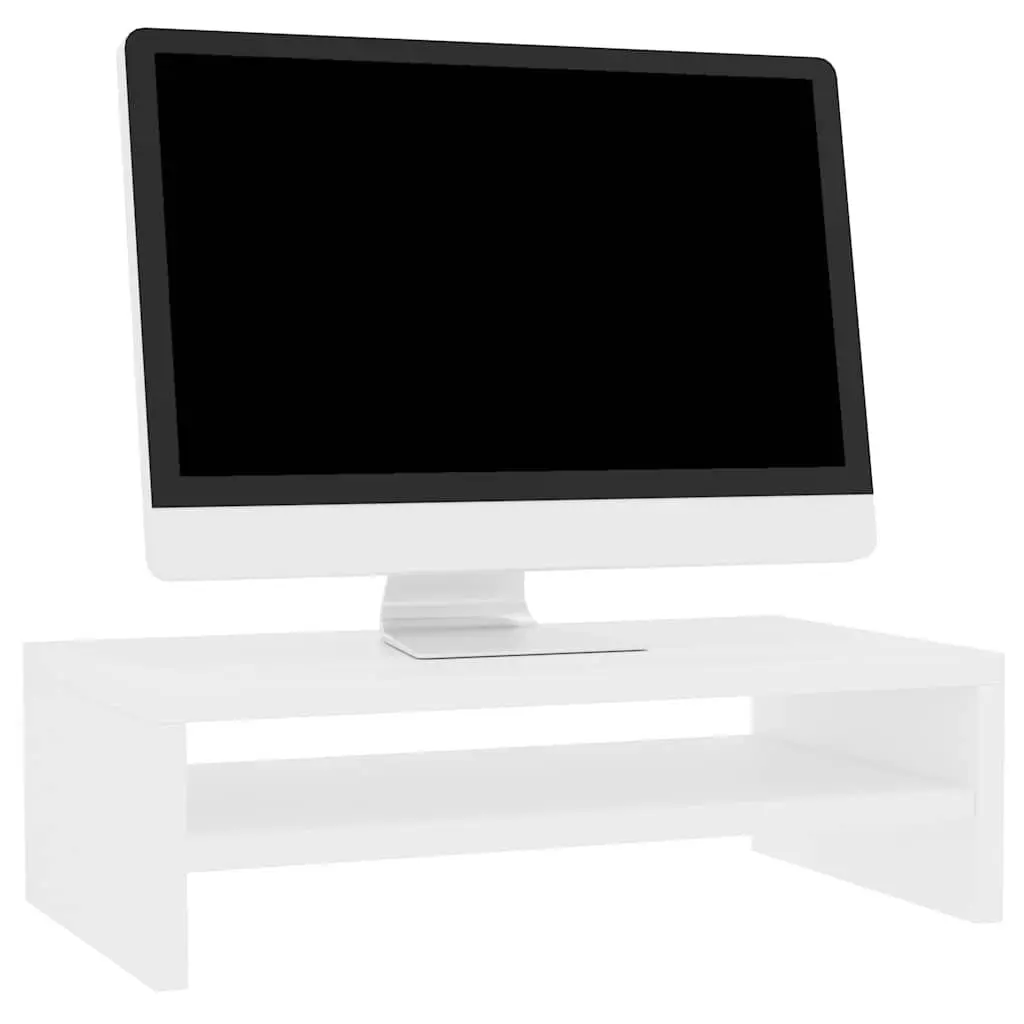 White Engineered Wood Monitor Stand with Storage Shelf