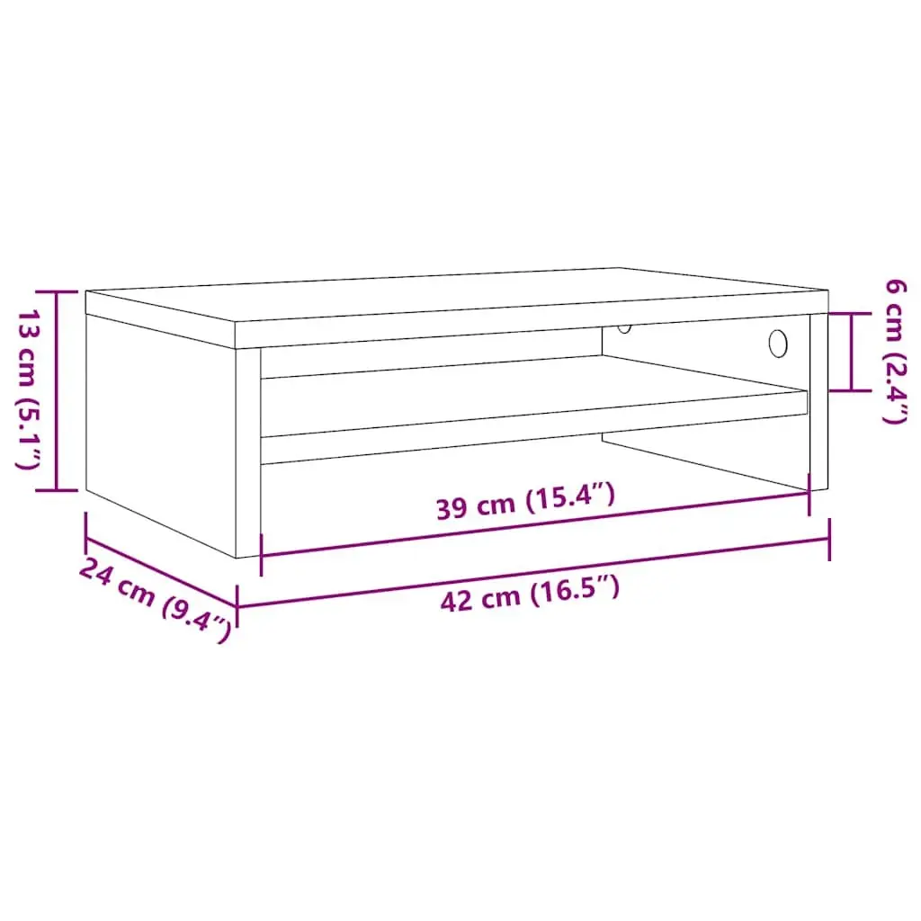 White Engineered Wood Monitor Stand with Storage Shelf