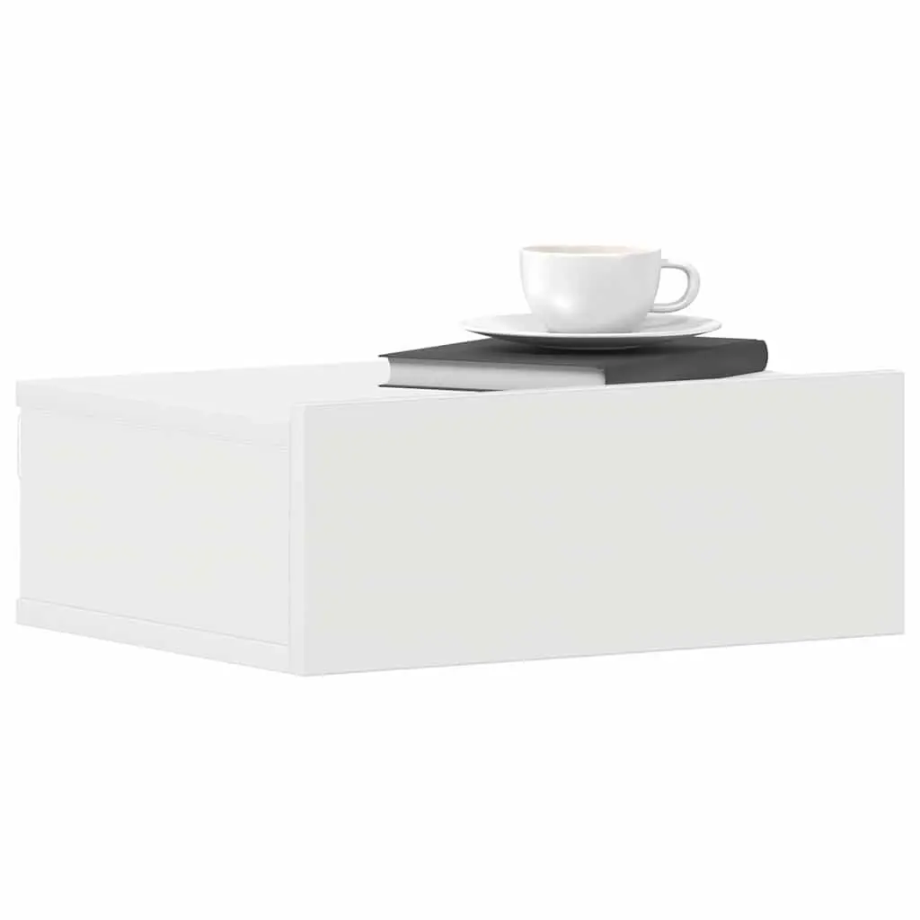 Floating Bedside Table White Wall-Mounted Nightstand Storage Drawer Compact